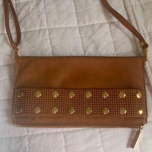 10”x5”x11” tan leather with gold
